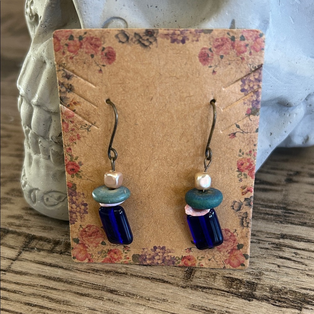 Elegant Blue and Pink Dangle Earrings
